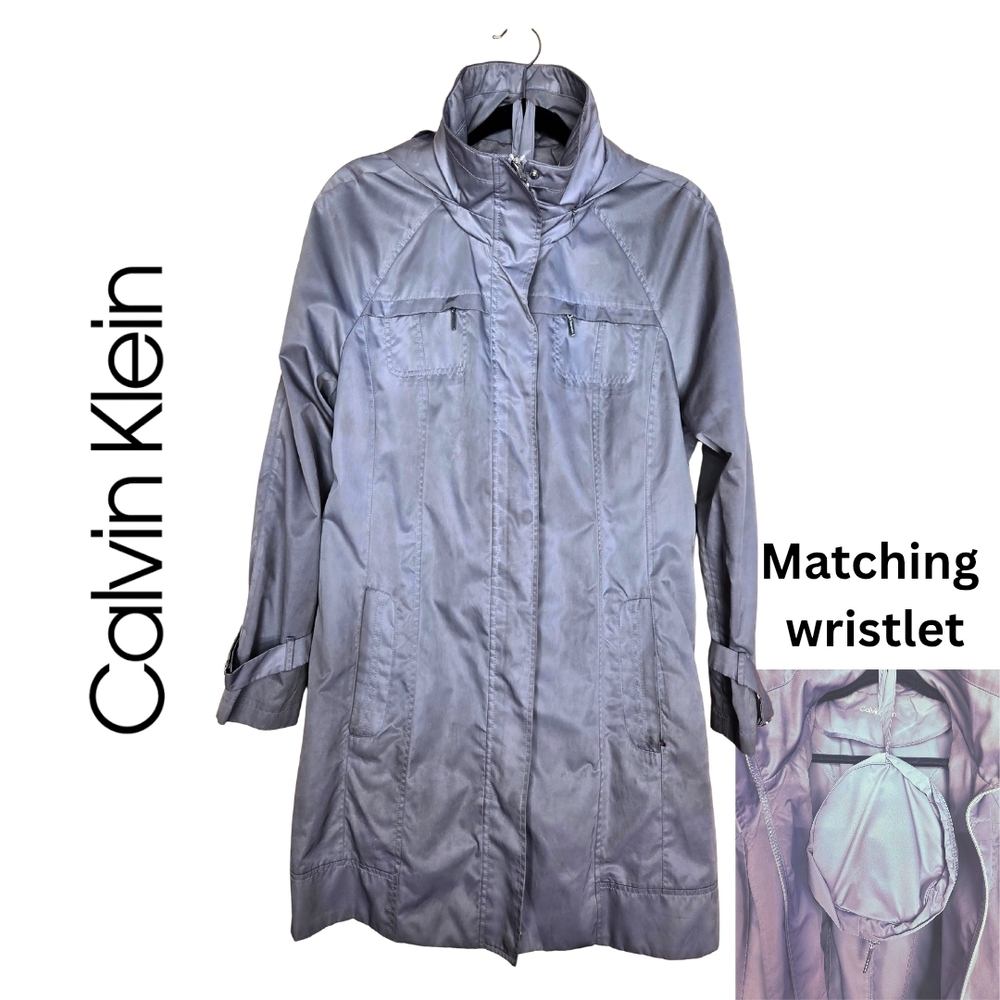 Calvin Klein Women's Gray Rain Jacket with Matching Wristlet